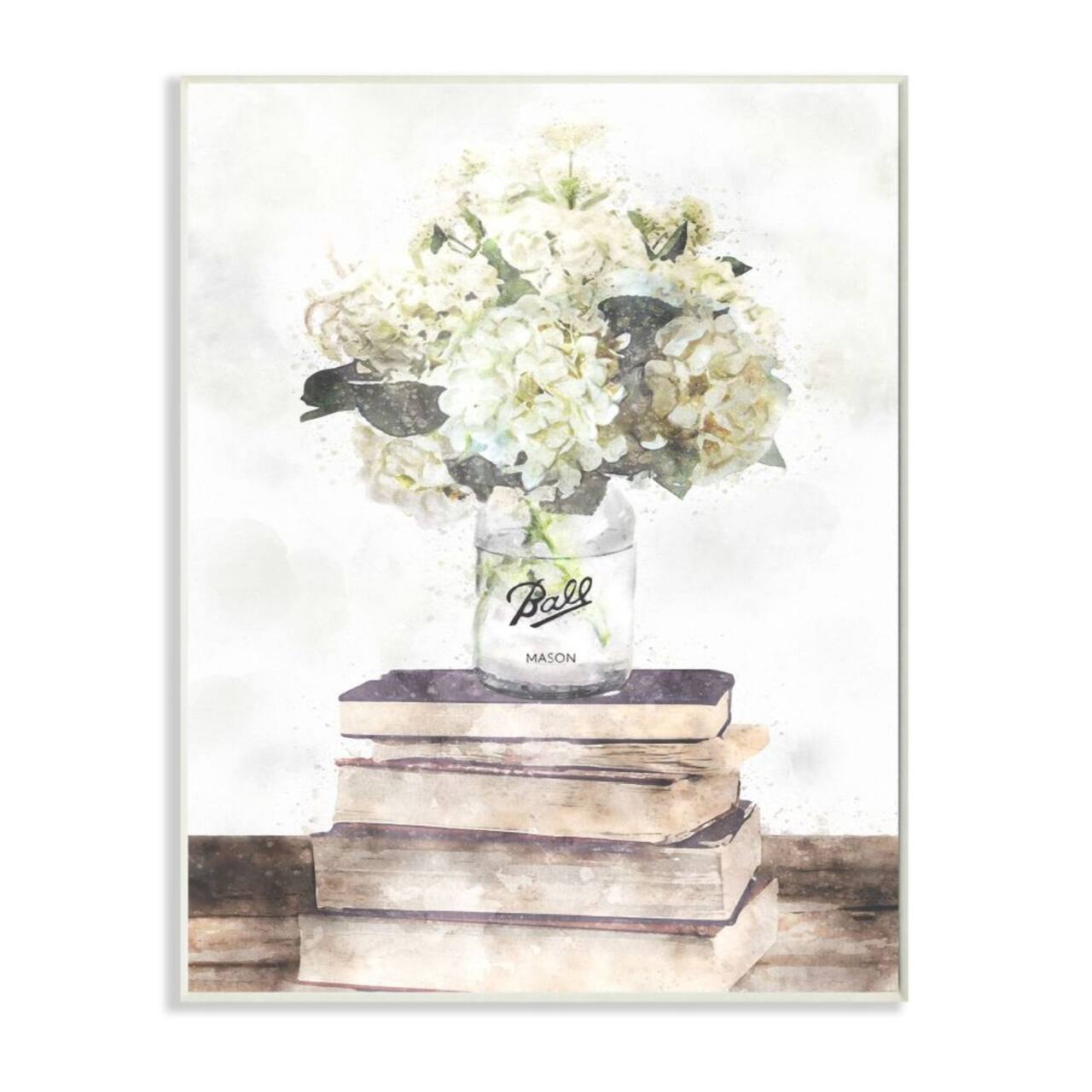Stupell Industries White Hydrangeas on Books Wooden Wall Plaque